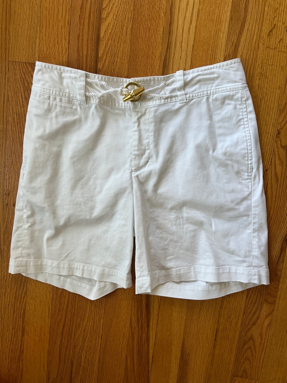 Ralph Lauren White Rope-Belt Bermuda Shorts with Gold Accent